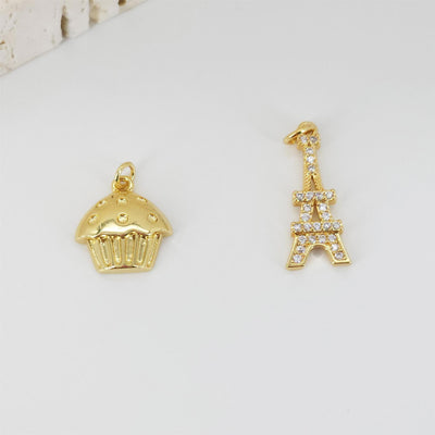 Gold Cake Charm, Tower Pendant, 18K Gold Plated Cubic Micro Pave Charms, Food Charm,  Necklace Pendant, Jewelry Findings S20810