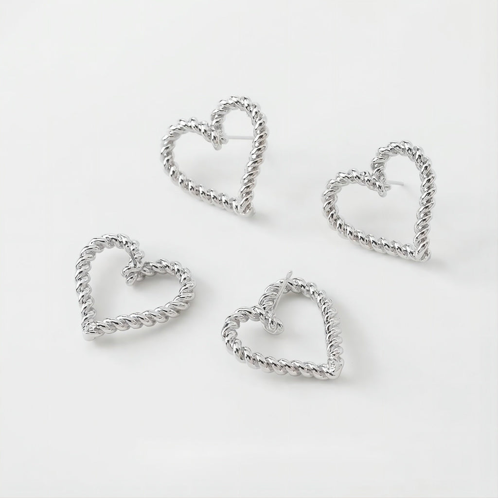 Gold Vintage Heart Earring Post, 24mm, S925 Silver Ear Pin Nickel Free Earrings, Ear Stud Loop, Hypoallergenic Earring Findings GE005