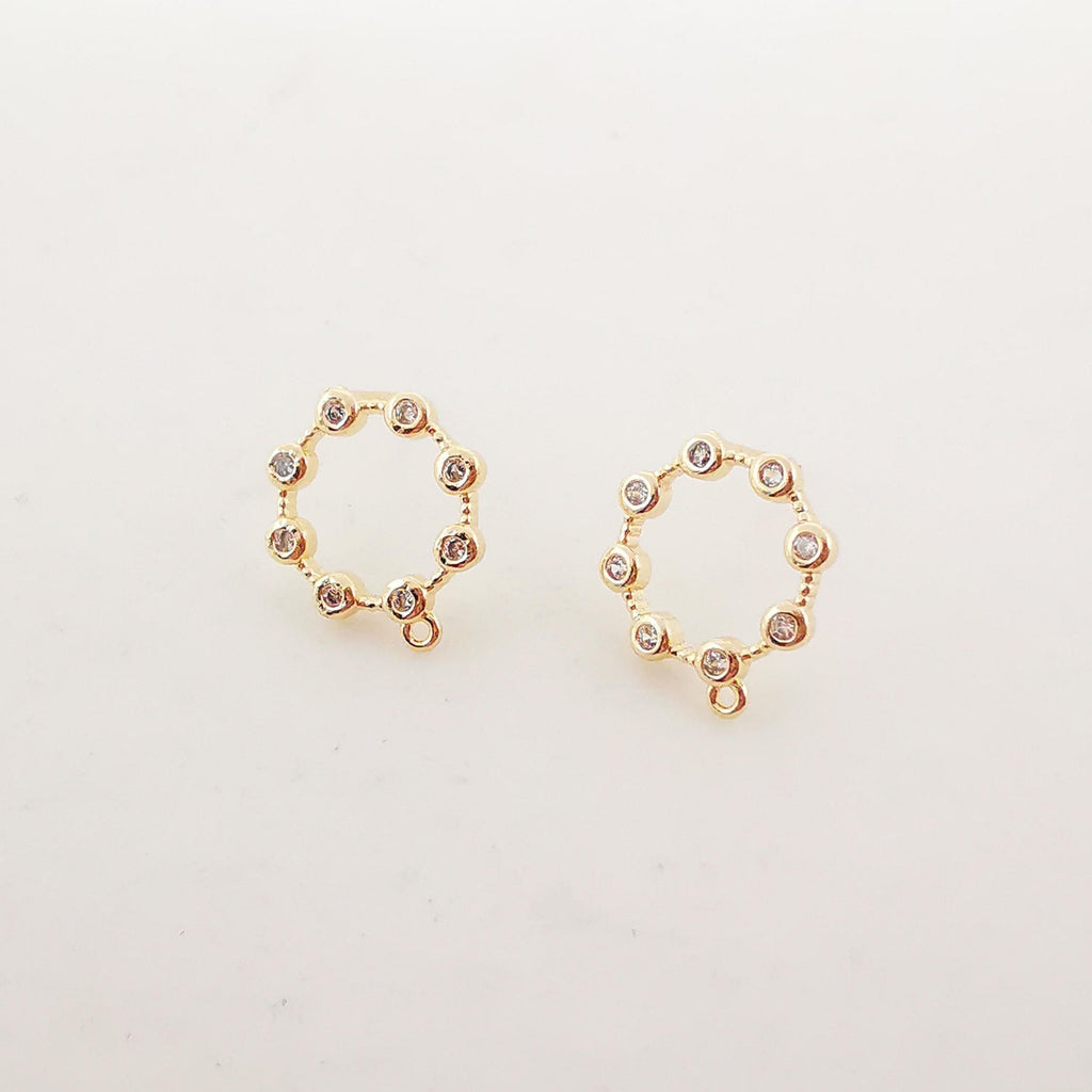 4PCS Circle Ear Post with Loops, S925 Silver Ear Pin Nickel Free, Micro CZ Pave, 13mm, 18K Gold Plated Circle Stud Earring Finding ZX047