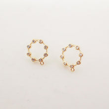 Load image into Gallery viewer, 4PCS Circle Ear Post with Loops, S925 Silver Ear Pin Nickel Free, Micro CZ Pave, 13mm, 18K Gold Plated Circle Stud Earring Finding ZX047