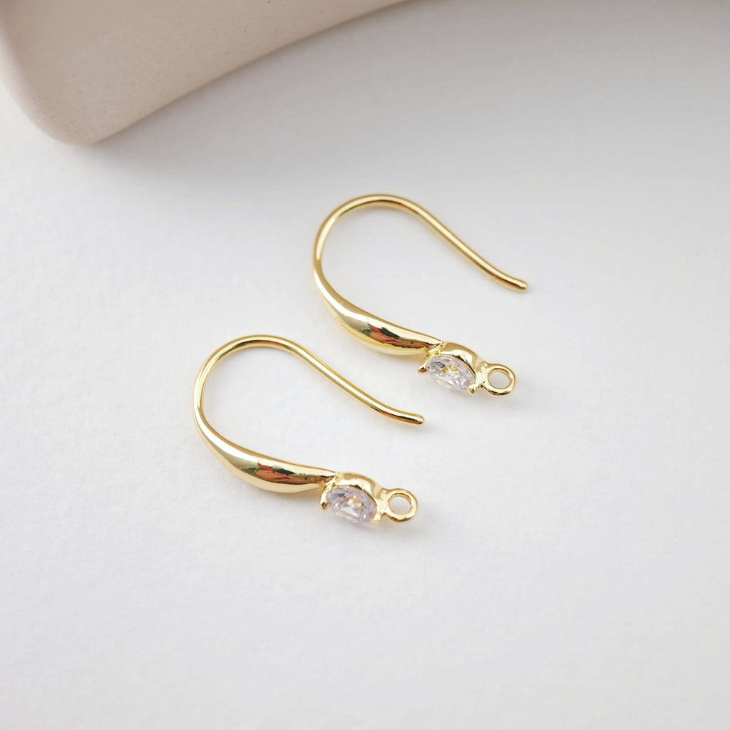18K Gold Plated Ear Wires, Cubic Pave Earring Hooks, Nickel Free, Fish Hooks, Ear Wires for Jewelry Making D0203