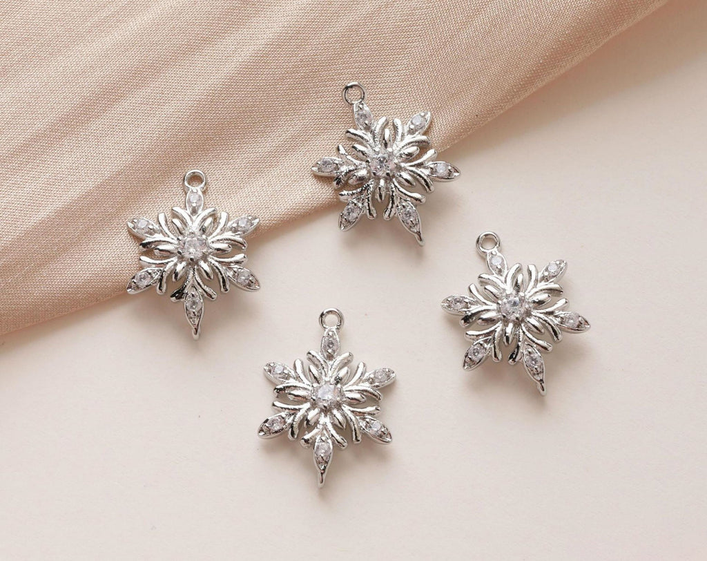 CZ Pave Moon⋆ Charm, Cubic Zircon Crystal Pendant, CZ Snowflake Charms,  Real Gold Plated Brass Earring Charms, Jewelry Findings BB037