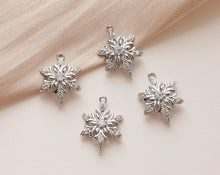 Load image into Gallery viewer, CZ Pave Moon⋆ Charm, Cubic Zircon Crystal Pendant, CZ Snowflake Charms,  Real Gold Plated Brass Earring Charms, Jewelry Findings BB037