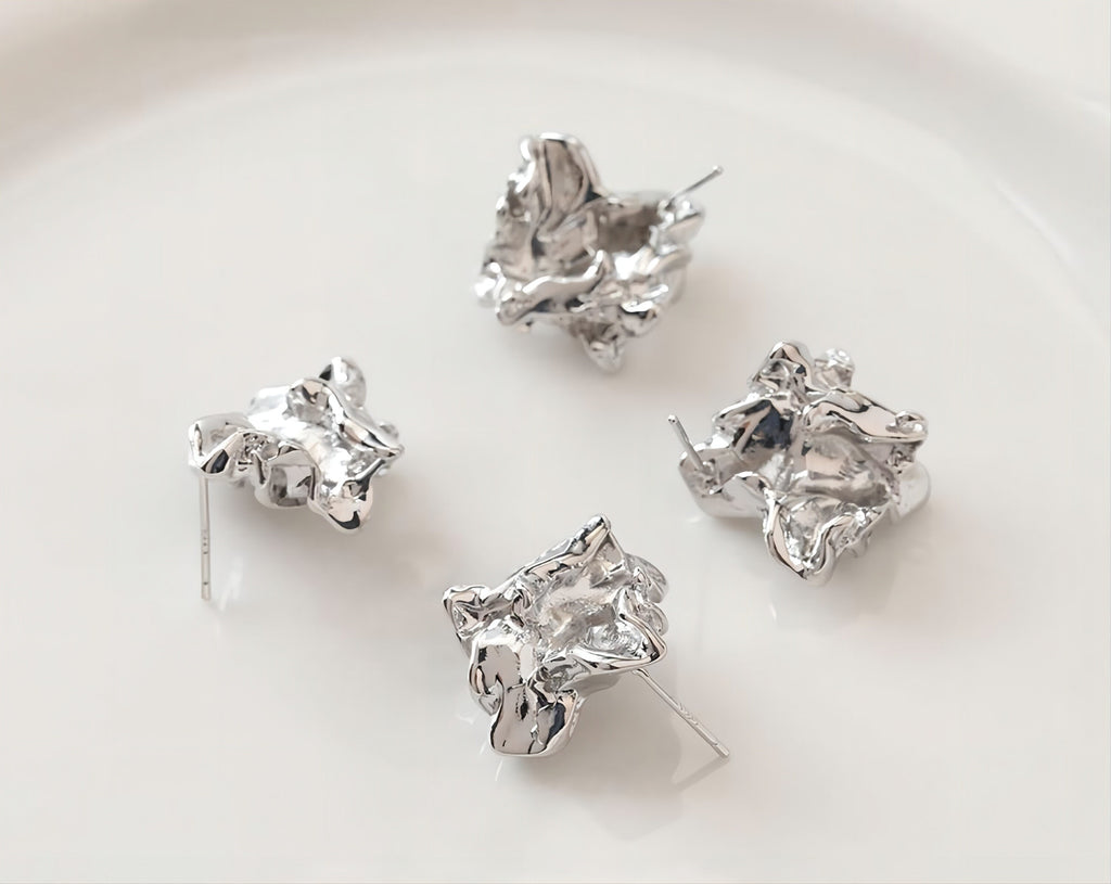 Irregular Ear Post With Loop, S925 Silver Ear Pin Nickel Free Earrings, Gold/Silver Ear Stud, Hypoallergenic Earring Findings G002