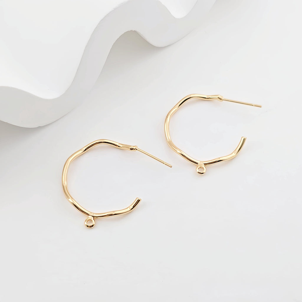 C Shape Earrings Post With Loop, Twig Bending Style Post Earring, 18K Gold Nickel Free, Hypoallergenic Earring Findings ZX287