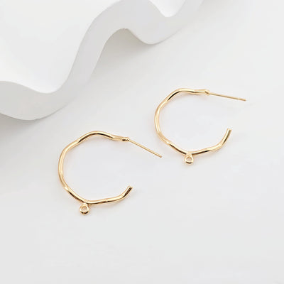 C Shape Earrings Post With Loop, Twig Bending Style Post Earring, 18K Gold Nickel Free, Hypoallergenic Earring Findings ZX287