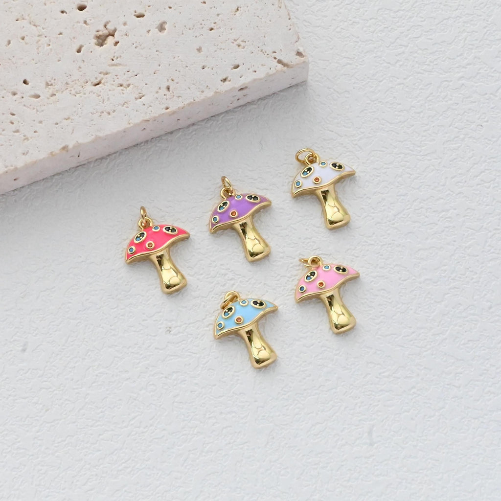 Enamel Mushroom Charm, Poisonous Mushroom, 18K Gold Plated Pendant, Necklace Making Charm, Jewelry Findings S20491