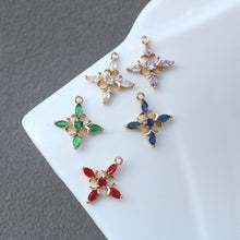 Load image into Gallery viewer, 10pcs Cross Flower Charm, Cubic Zircon Crystal Flower Pendant, Real Gold Plated Brass Earring Charms, Jewelry Findings HL089-F116