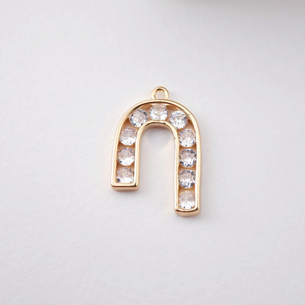 CZ Pave Arch Charm, Cubic Pendant, Earring Connectors, Real Gold Plated Brass Earring Charms, Jewelry Findings D0060