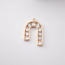 Load image into Gallery viewer, CZ Pave Arch Charm, Cubic Pendant, Earring Connectors, Real Gold Plated Brass Earring Charms, Jewelry Findings D0060