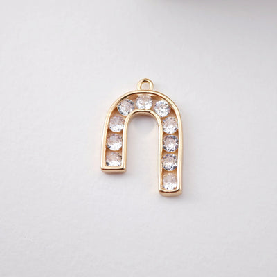 CZ Pave Arch Charm, Cubic Pendant, Earring Connectors, Real Gold Plated Brass Earring Charms, Jewelry Findings D0060