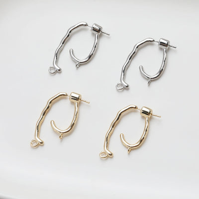 Irregular Shaped Geometry Earring Post, 14K Gold/Silver, S925 Silver Pin Nickel Free Earrings, Circle Ear Stud with Loop GE104