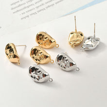 Load image into Gallery viewer, Irregular Stone Ear Post With Loop, S925 Silver Ear Pin Nickel Free, Gold/Silver Ear Stud, Hypoallergenic Earring Findings YL008-ZX7010