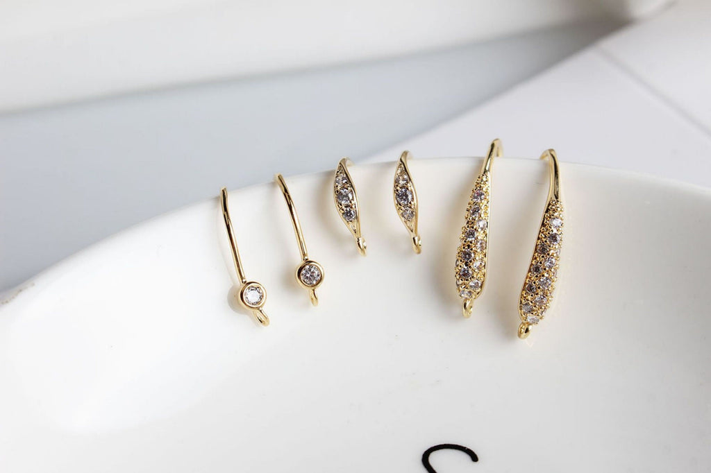18K Gold Plated Ear Wires, Cubic Pave Earring Hooks, Nickel Free, Fish Hooks, Ear Wires for Jewelry Making GZ155-ZX7033