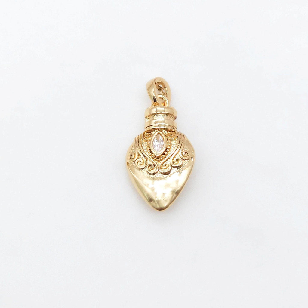 Vintage Gold Bottle Charms, 18K Real Gold Plated Pave CZ Bottle Pendants, Vintage Necklace Making Charms S20450