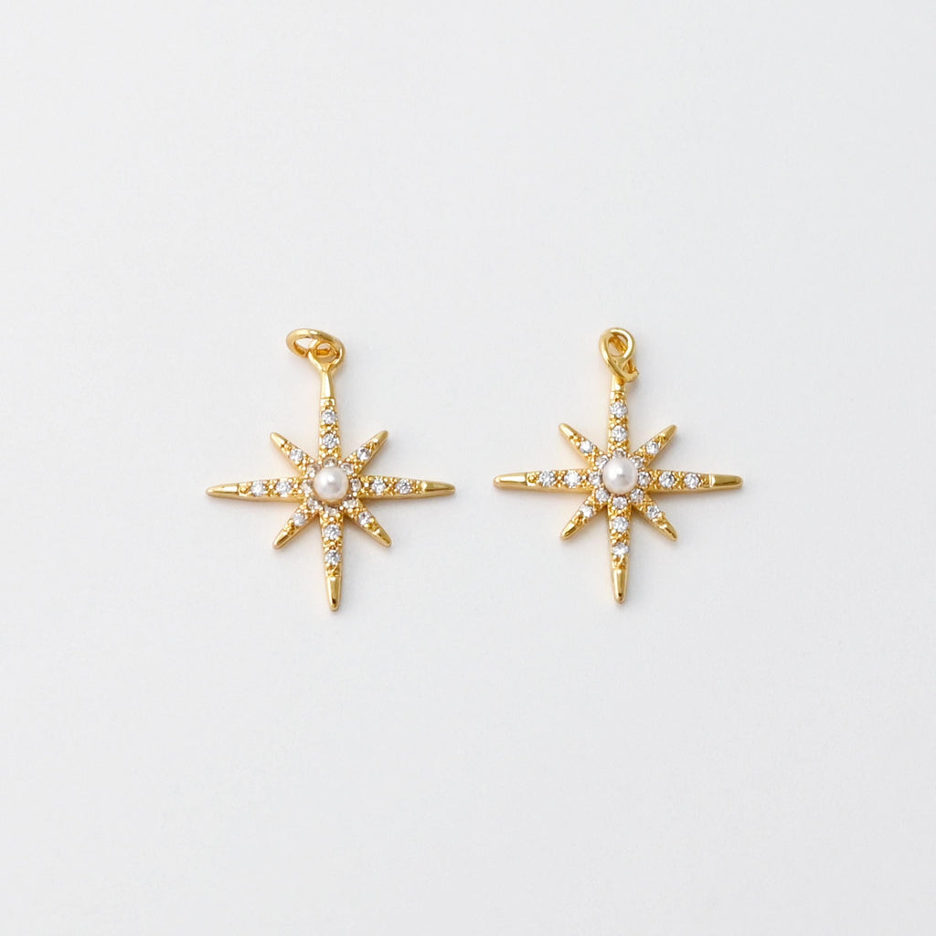 North Star Charms,  Crystal Cubic Pave Star Pendant, 18K Gold Plated, Necklace Making Star Charms, Jewelry Findings S20712