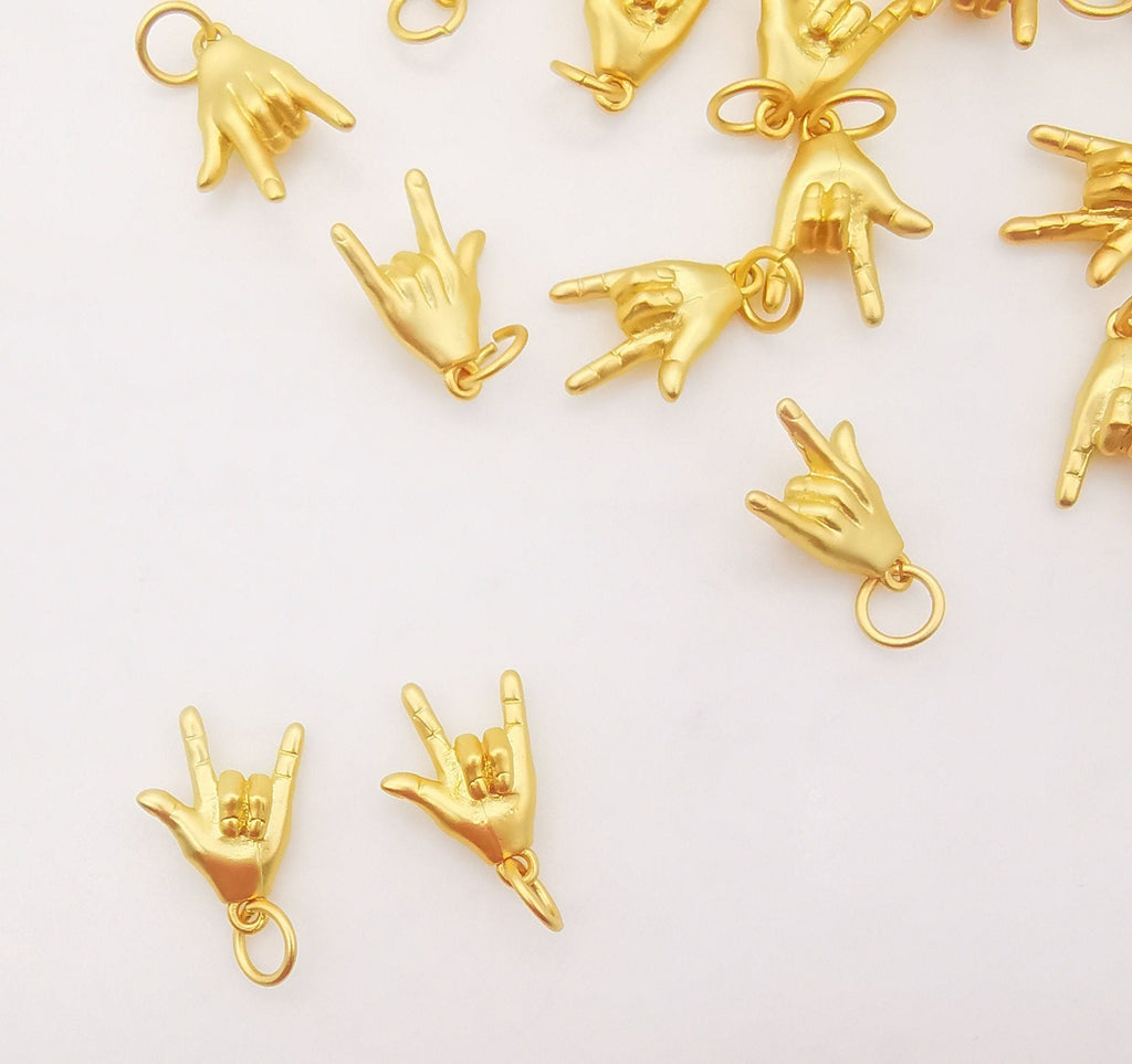 Matte Gold Hand Gestures Charm, 18K Sand Gold Plated Hand Symbol Charm Pendant, Necklace Bracelet Making charms, Jewelry Findings S624