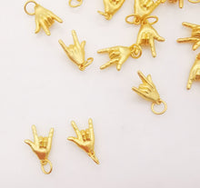 Load image into Gallery viewer, Matte Gold Hand Gestures Charm, 18K Sand Gold Plated Hand Symbol Charm Pendant, Necklace Bracelet Making charms, Jewelry Findings S624