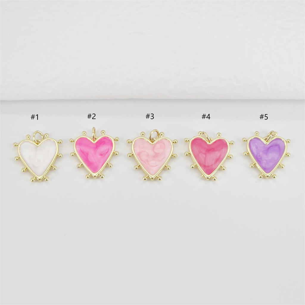 Enamel Heart Charm, 18K Gold Plated Heart Pendant, CZ Pave, Necklace Bracelet Making Pendant S20783