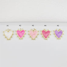 Load image into Gallery viewer, Enamel Heart Charm, 18K Gold Plated Heart Pendant, CZ Pave, Necklace Bracelet Making Pendant S20783