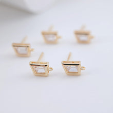 Load image into Gallery viewer, Trapezoid Earring Post Pave CZ, Real Gold Plated, S925 Silver Pin Nickel Free Earrings, Hypoallergenic Earring ZX231