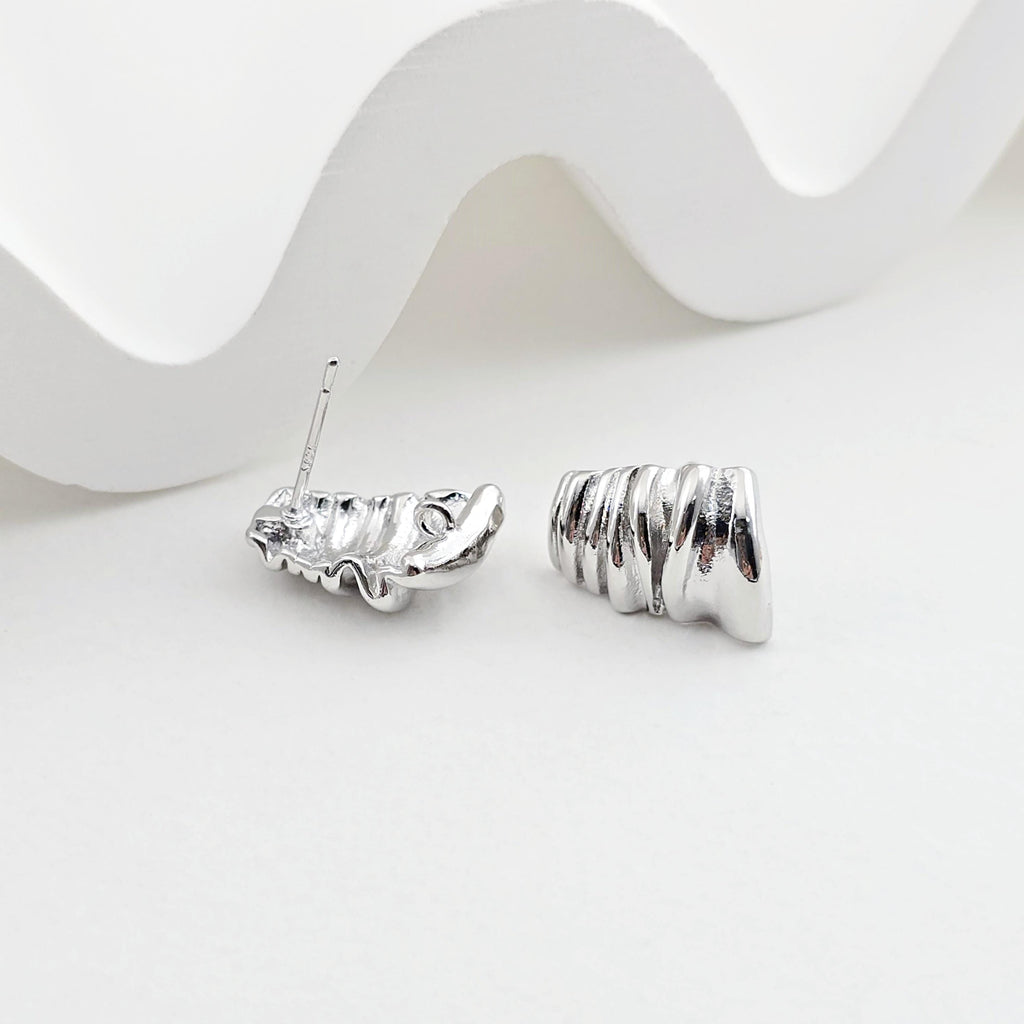Pleated Trapezoidal Geometric Post Earring With Loop, S925 Silver Ear Pin Nickel Free, Ear Stud, Hypoallergenic Earring Findings ZX273