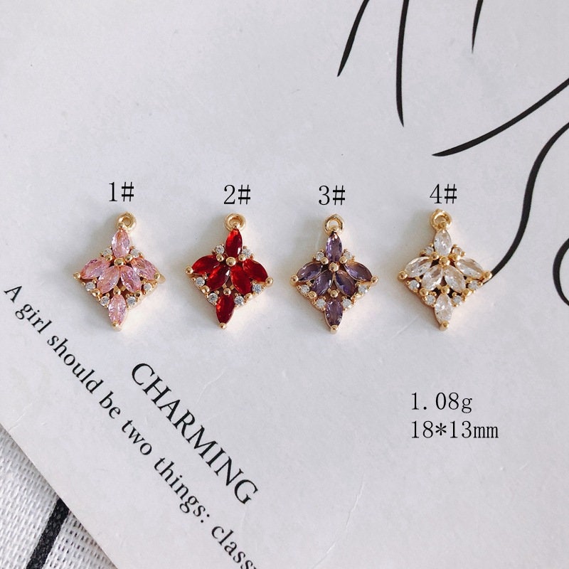 10 قطع من دلايات الزهور مع حلقات، قلادة بوهو، قلادة مكعبة مرصعة بالأحجار الكريمة، صناعة قلادة سوار، نتائج مجوهرات مطلية بالذهب MY063-F060