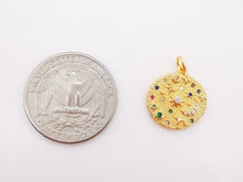 Load image into Gallery viewer, Gold Moon and Star Charm, Cubic Star Round Pendant, 18K Shiny Gold Plated Micro CZ Pave, 16mm, Necklace Making Charm, Jewelry Findings S345