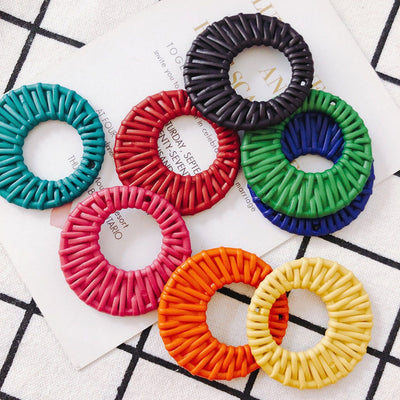 10PCS Resin Faux Woven Rattan Round Hollow Pendant, 8 Colors You Choose, S925 Silver Ear Stick, Nickel Free, Earring Finding MY009