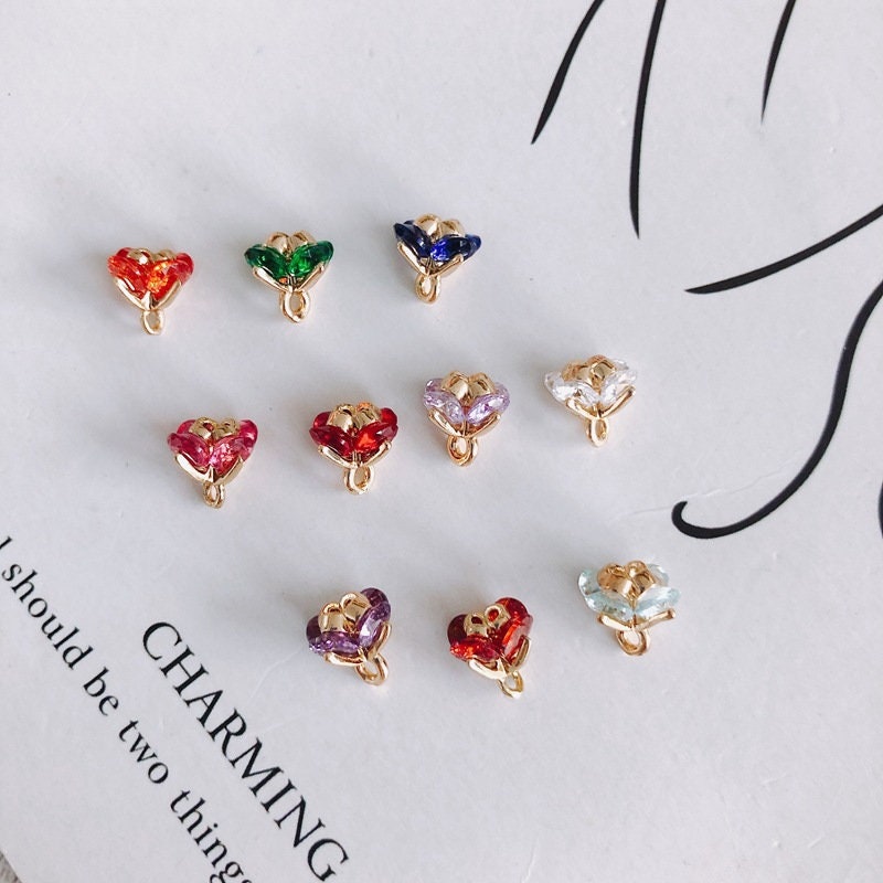 10pcs Flower Pendant Charm with loops, 3D Mini Flower, Cubic Pave Pendant, Bracelet Necklace Making, Gold Plated Jewelry Findings MY065-F059