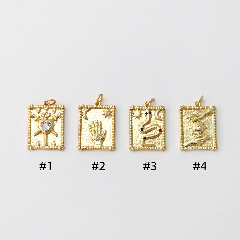 Gold Evil Eye Card Charms, Micro CZ Pave Moon and Star Pendant, Amulet Charm 18K Gold Plated, Necklace Making Charms, Jewelry Findings S1011