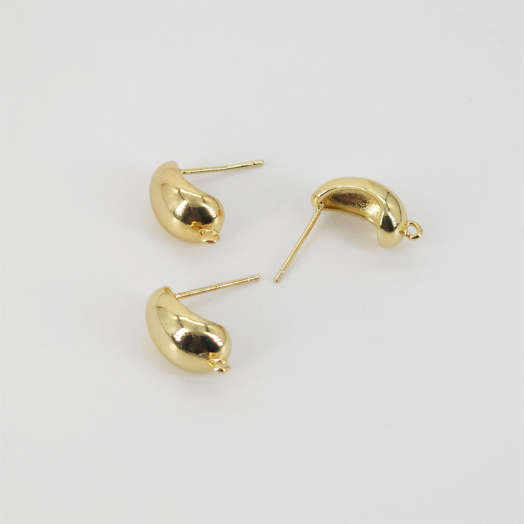 Gold Polished Earring Post, 18K Gold Nickel Free Earrings, S925 Silver Ear Pins, 20mm, Oval Shape Ear Stud with Loop S20747