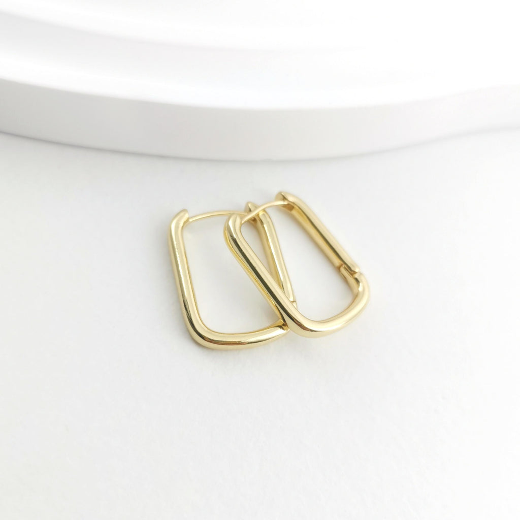 10pcs Gold Rectangle Ear Hoops, 22x16mm, 18K Gold Plated Leverback Earrings, Huggie Hoops Earring S1069