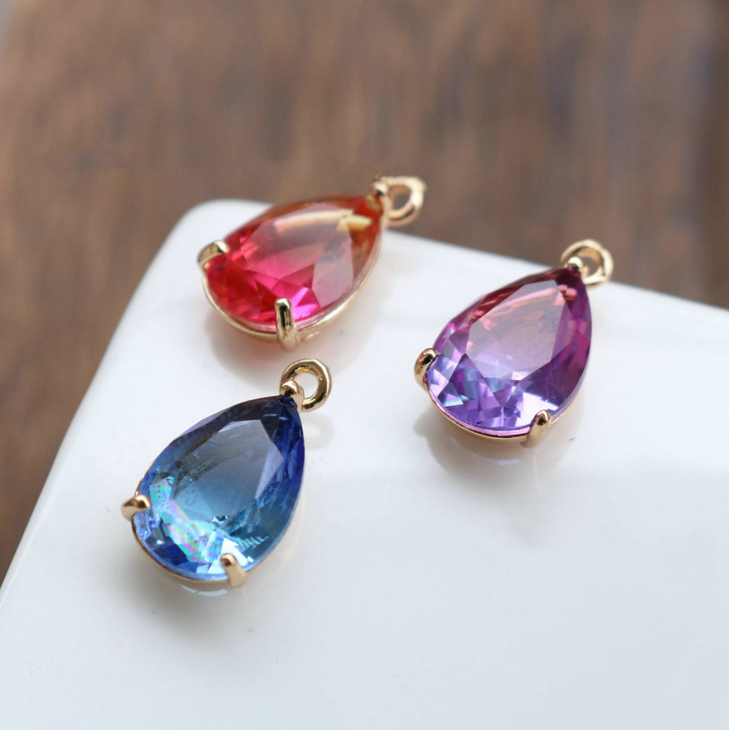 10pcs- Crystal Tiny Teardrop Charms, 14K Gold/Silver Plated Teardrop Pendant, 10*14mm, Jewelry Findings HL046-F122