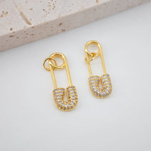 Load image into Gallery viewer, Dainty Gold Lock Connectors, Safty Pin Pendant, 18K Gold Plated Bracelet Making Connectors, CZ Pave Charms, Jewelry Findings S961