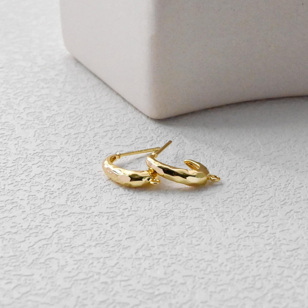 Pendientes de aro en forma de C martillados con pasador, de plata S925, sin níquel, con pasador, hipoalergénicos, D0420