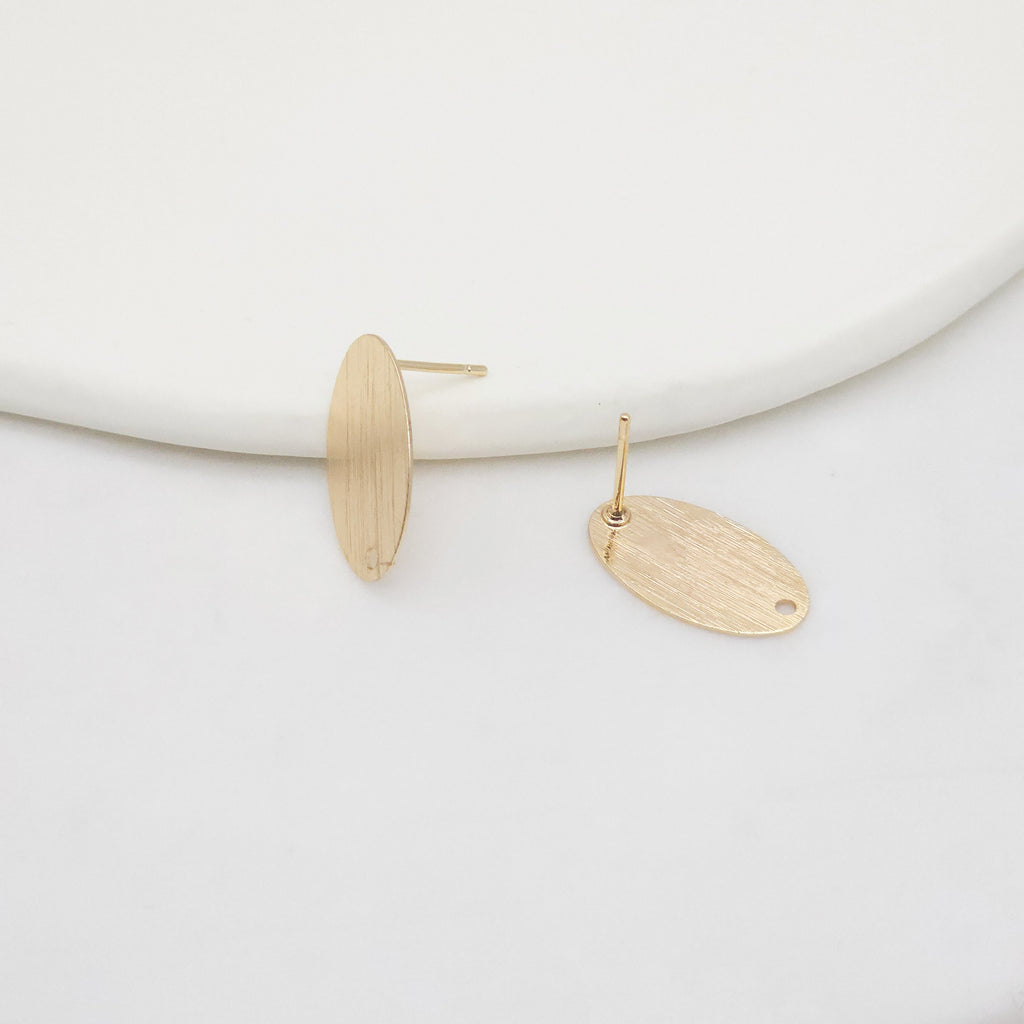 10pcs Oval Post With Loop, Frosted Surface, 18K Gold Stud Earring Nickel Free, Hypoallergenic Earring Findings ZX130