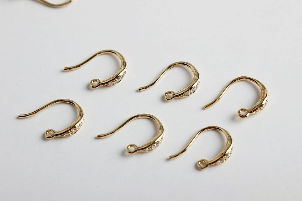 18K Gold Plated Ear Wires, Cubic Pave Earring Hooks, Nickel Free, Fish Hooks, Ear Wires for Jewelry Making GZ155-ZX7033
