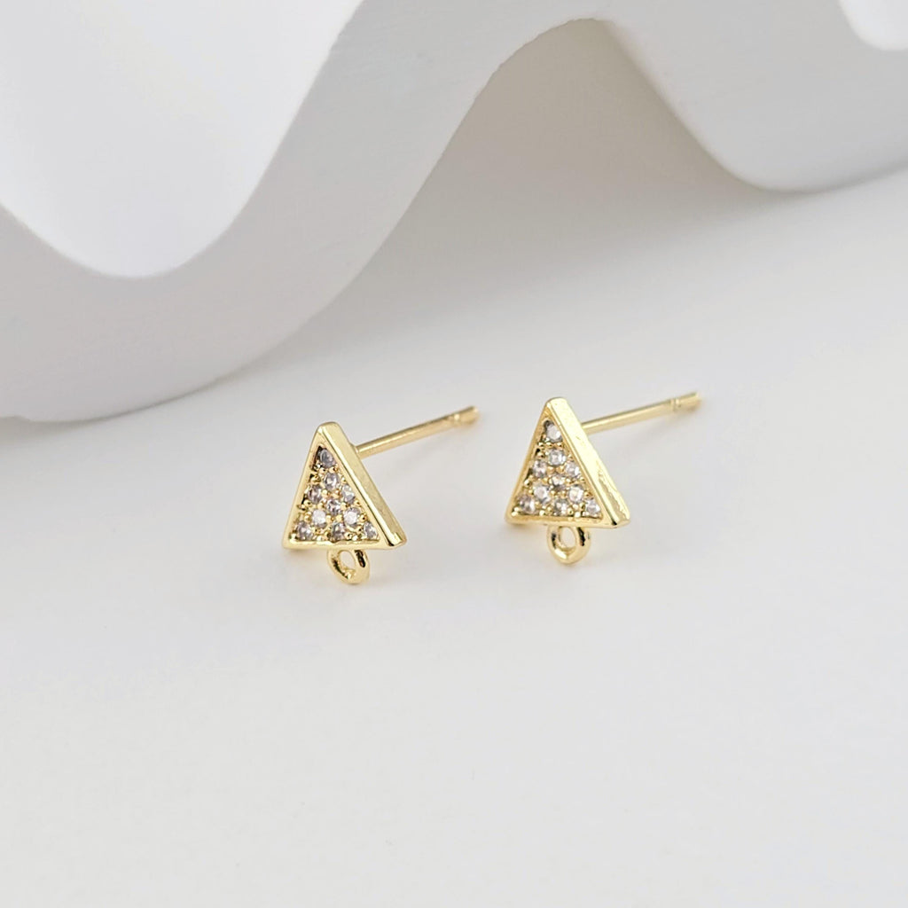 18K Gold Post, Triangle Earrings, CZ Pave, 8.7*7.4mm, Stud Earring Nickel Free, Hypoallergenic Earring Findings D0280