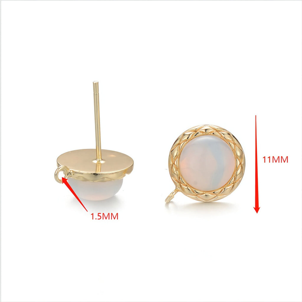 4PCS Faux Opal Stud Earring Post, Dainty 18K Gold Plated, Round Stud Earring With Loop, S925 Silver Ear Pin,Ear Post,Earring Finding ZX035