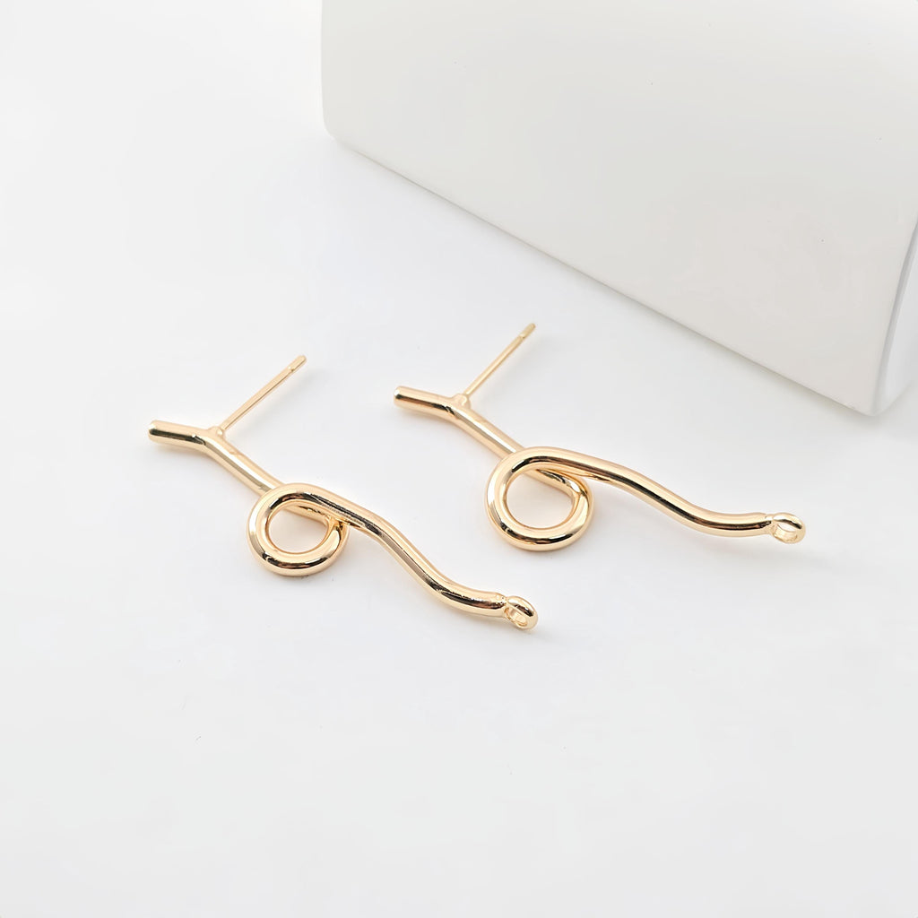 Long Line Post With Loop, 18k Gold Chain Round Stud Earring Nickel Free, Hypoallergenic Earring Findings ZX298