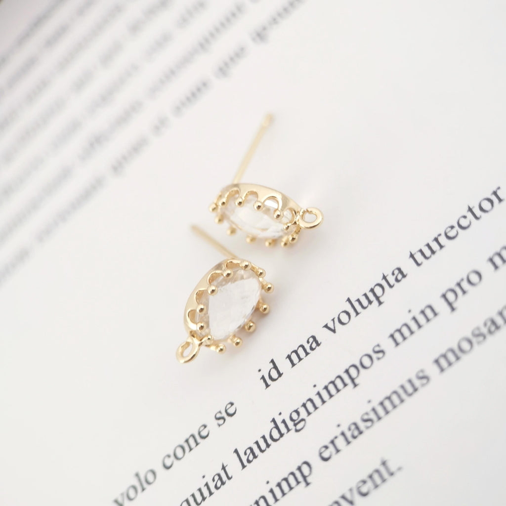 4pcs Oval Shape Earring Post With Loop, S925 Silver Pin Nickel Free Earrings, Crystal Gemstone Stud, Hypoallergenic Earring Findings ZX030