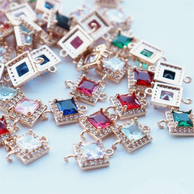 10pcs CZ Pave Small Square Connector, Cubic Zircon Crystal Pendant, Necklace Pendant, 14K Real Gold Plated, Jewelry Findings JY093-F045