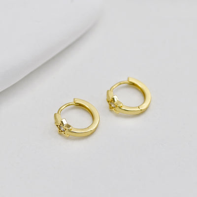 Star Cubic Zirconia Ear Hoops, Round Hoops, 13.7mm, 18K Gold Plated Leverback Earrings, Huggie Hoops Earring D0506