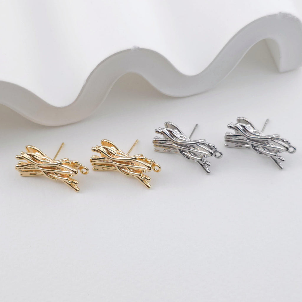 Gold Leaf Earring Post With Loop, Nickel Free Earrings, Ear Stud Loop, Hypoallergenic Earring Findings ZX314