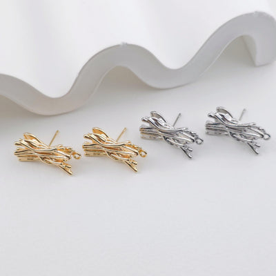 Gold Leaf Earring Post With Loop, Nickel Free Earrings, Ear Stud Loop, Hypoallergenic Earring Findings ZX314