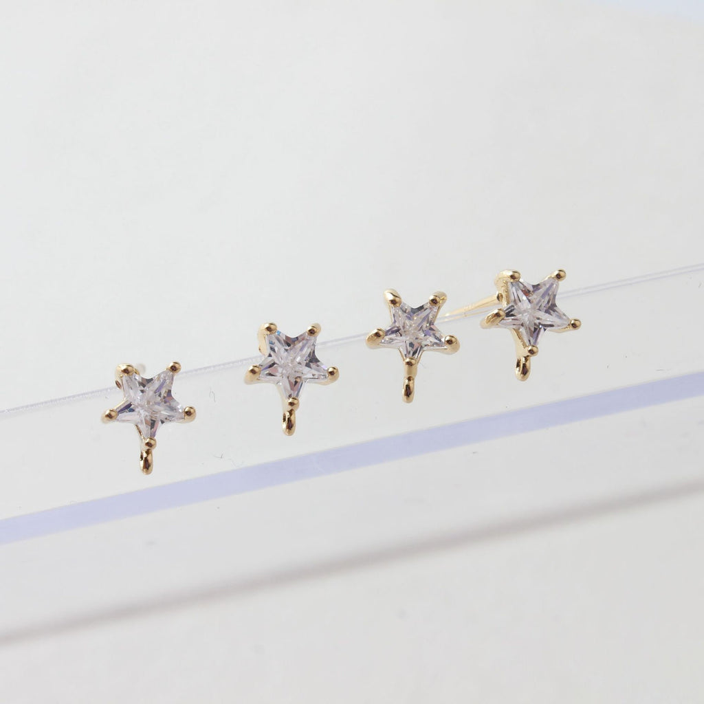 Star Pave Crystal Beads Earring Post, Gold/Silver, S925 Silver Pin Nickel Free Earrings, Hypoallergenic Earring Findings GZ138