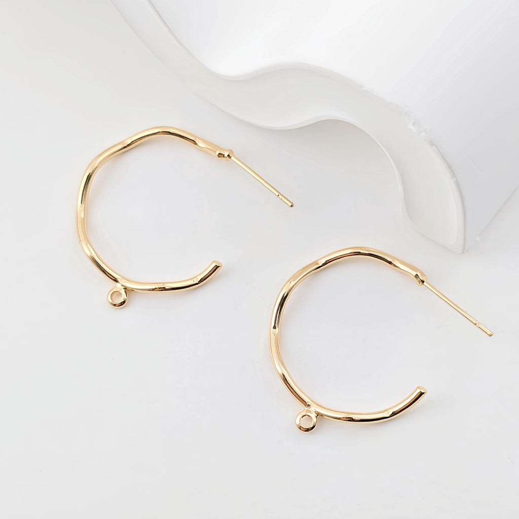 C Shape Earrings Post With Loop, Twig Bending Style Post Earring, 18K Gold Nickel Free, Hypoallergenic Earring Findings ZX287