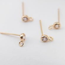 Load image into Gallery viewer, 10PCS Tiny Ear Post with Loops, S925 Silver Ear Pin Nickel Free, Micro CZ Pave, 4mm/6mm, 14K Gold Plated Stud Earring Finding Z039