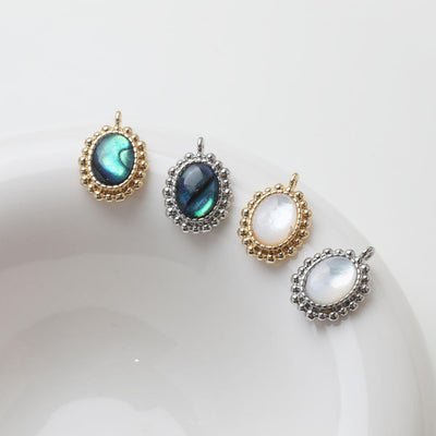 Oval Shell Pendant, Black Shell, White Shell Charm, Boho Shell Charm, Oval Shell Jewelry Making Findings GZ771